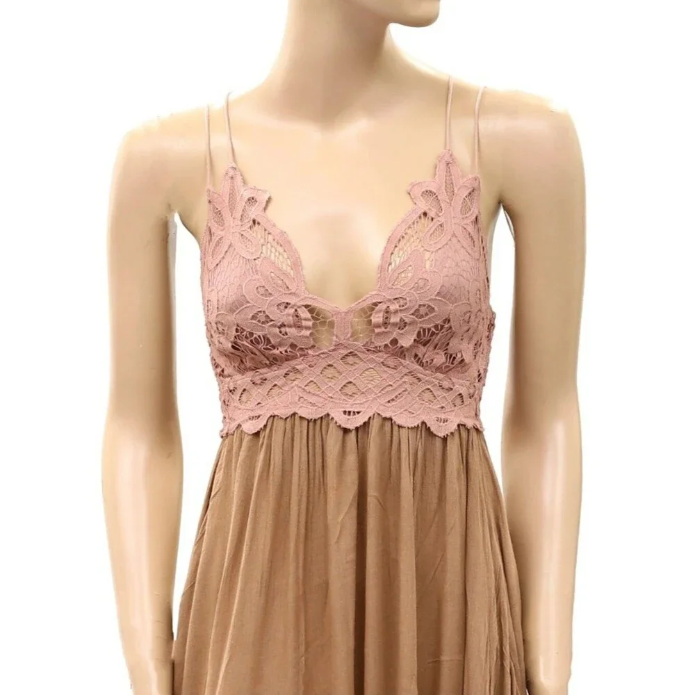 Free People FP One Adella Slip Mini Dress Crochet Lace Smocked Ruffle XXS 290357